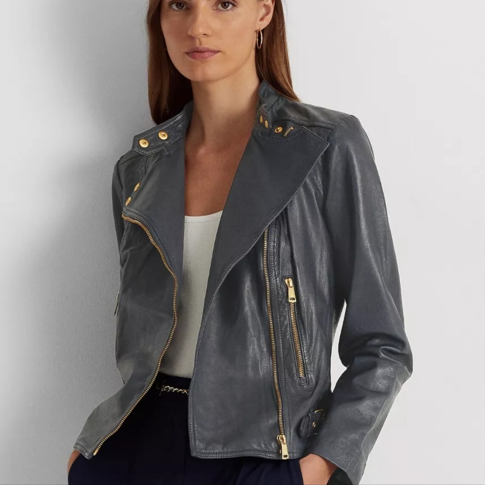 Ralph Lauren Navy Leather Jacket NWT